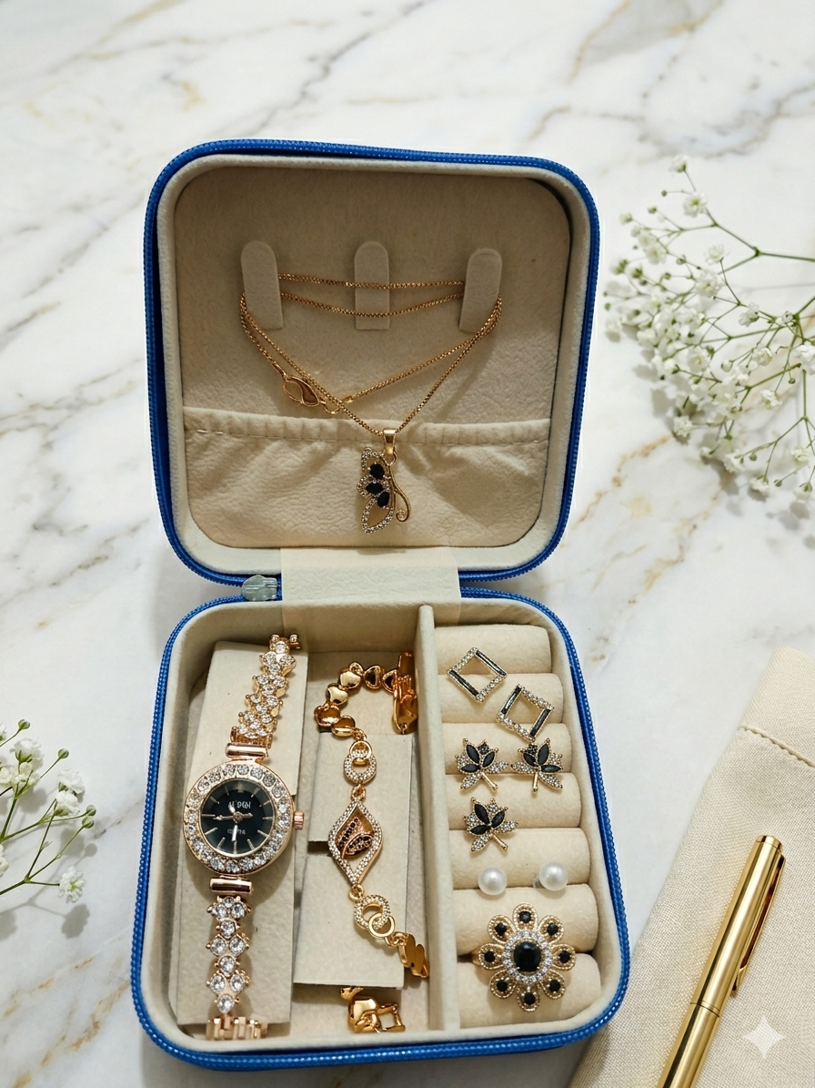 Luxury Women’s Silver Crystal Watch Set – Bracelet + Ring