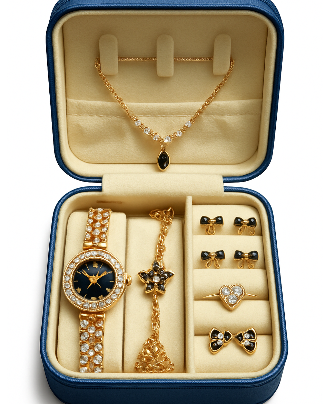Luxury Women’s Silver Crystal Watch Set – Bracelet + Ring